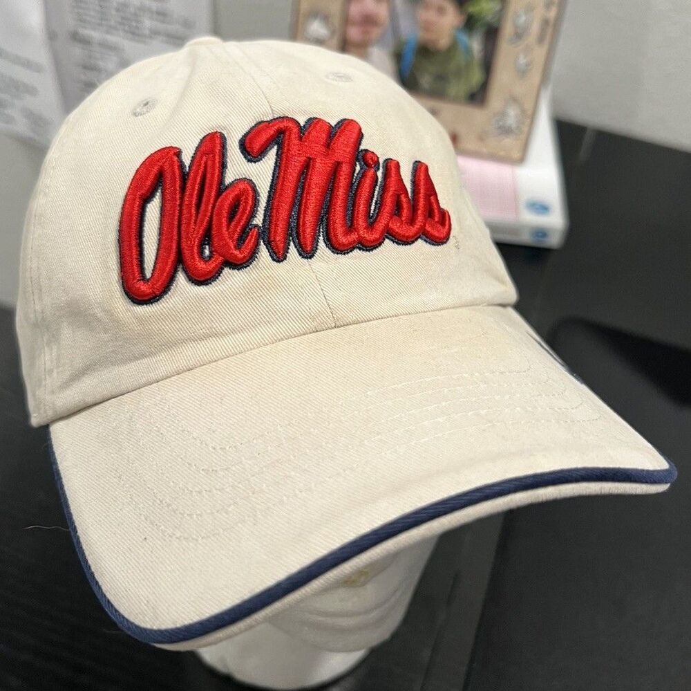 Ole Miss Hat White Adjustable Baseball Cap Rebels College Vintage